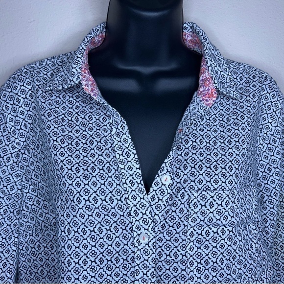 XL JASMINE AND JULIANA WHITE BLACK GEOMETRIC PRINT BOHO LONG SLEEVE TOP - Picture 2 of 12